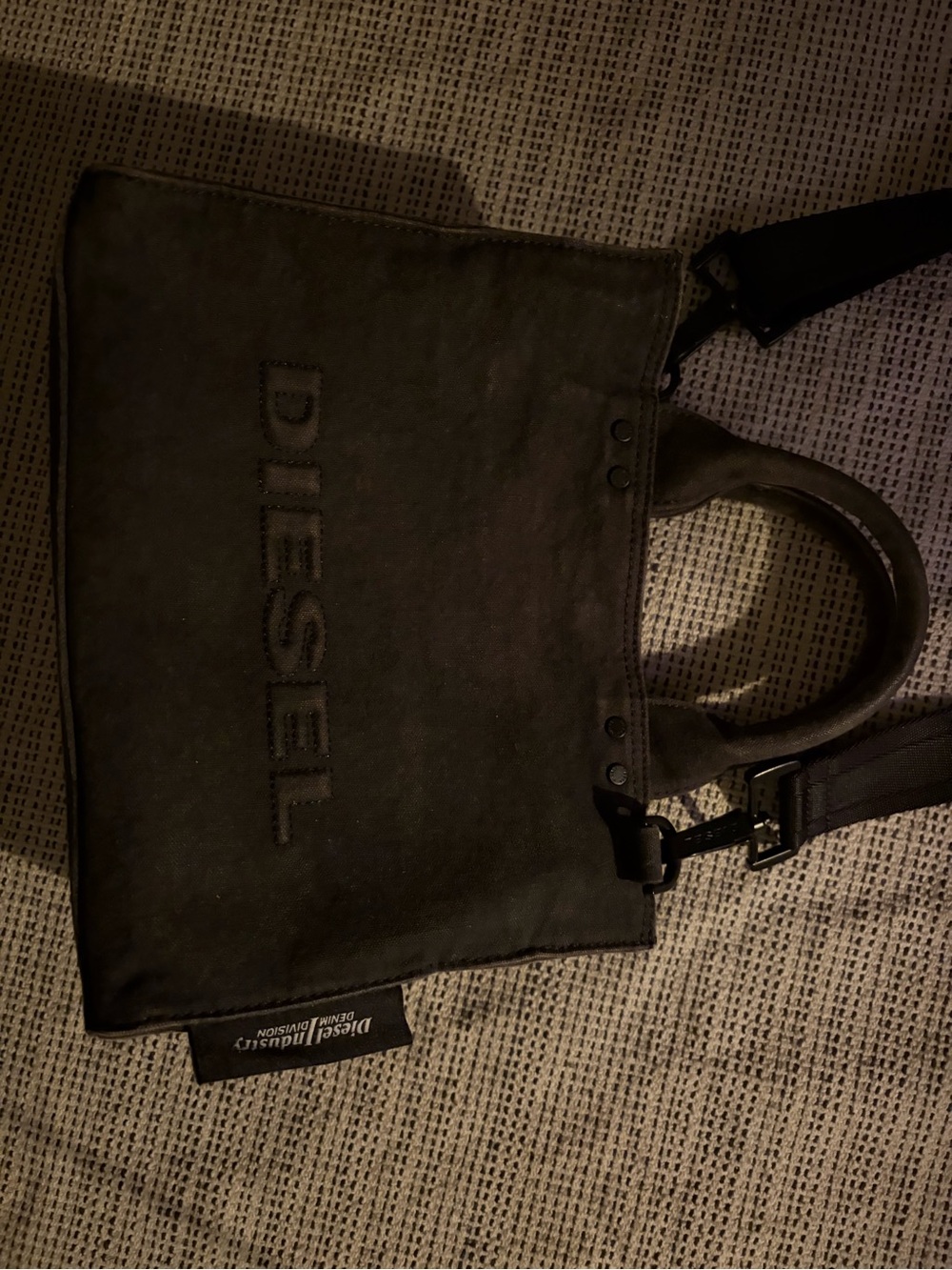 Diesel Black Canvas Messenger Tote with Shoulder Strap